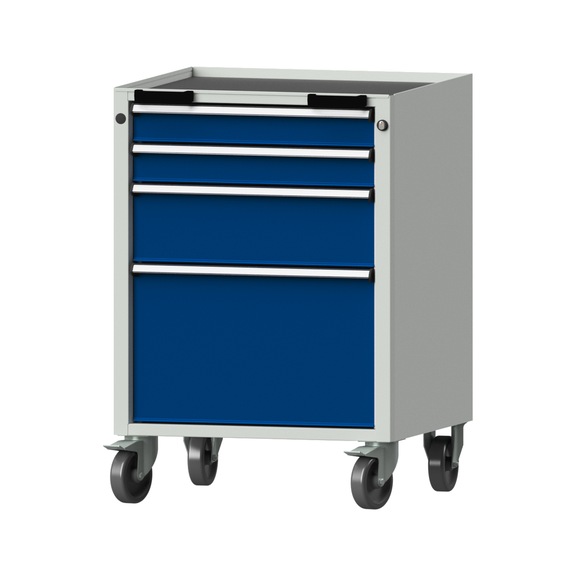 Roll container V/T - BL, model 72, storage tray, RAL 7035/RAL 5010, height 930 mm - Workshop trolley