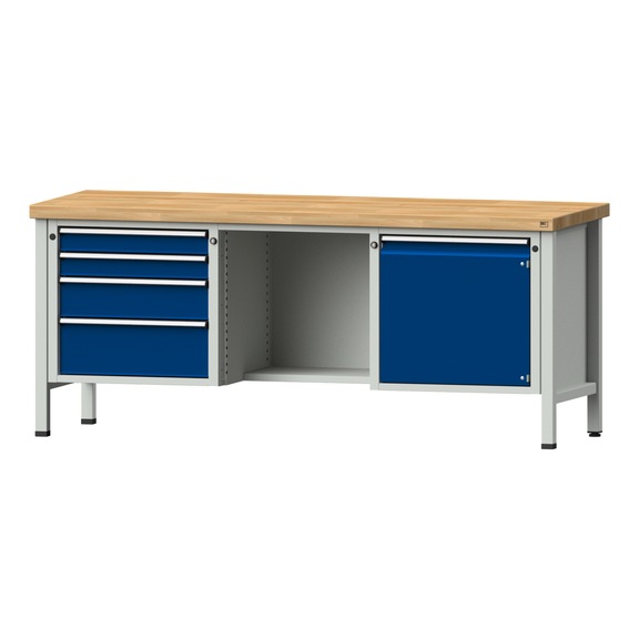 Box workbench V/T-BL 2000 mm, model 351 BMP 40 mm, RAL 7035/5010, 840x2000x700 - Cabinet workbench 3 blocks models 146 - 419