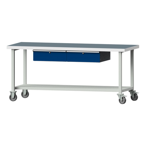 Work table, model 185, UBP 50 mm, RAL 7035/RAL 5010, 900 x 2000 x 800 mm - Working table 2000 mm movable
