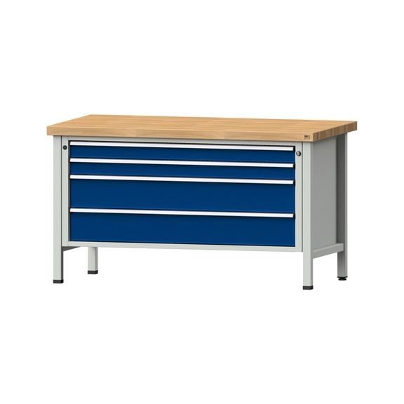 Box workbench VX 1500 mm, model 21, BMP 50 mm, RAL 7035/RAL 5010, 850x1500x800 - Cabinet workbench V - X 1500 mm 1 block