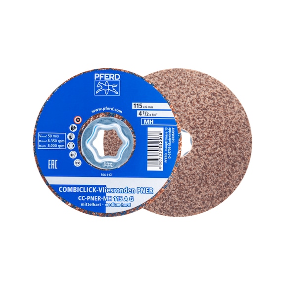 PFERD COMBICLICK pressed fleece disc CC PNER diameter 115 mm medium hard A coarse&nbsp; - Bonded abrasive with bore or thread