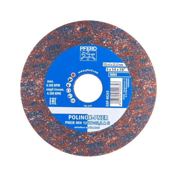POLINOX pressed fleece wheel PNER diameter 125x6 mm bore 22.2 mm medium A - Non-woven grinding wheel