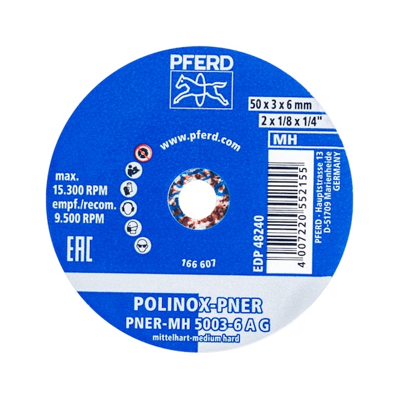 POLINOX pressed fleece wheel PNER diameter 50x3 mm bore 6 mm medium hard A - Non-woven grinding wheel
