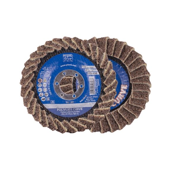 POLIVLIES-CURVE Lamellar disc PVL-R Corundum 115 mm Bore 22.23 mm A100G - Abrasive tool made of abrasive on a base