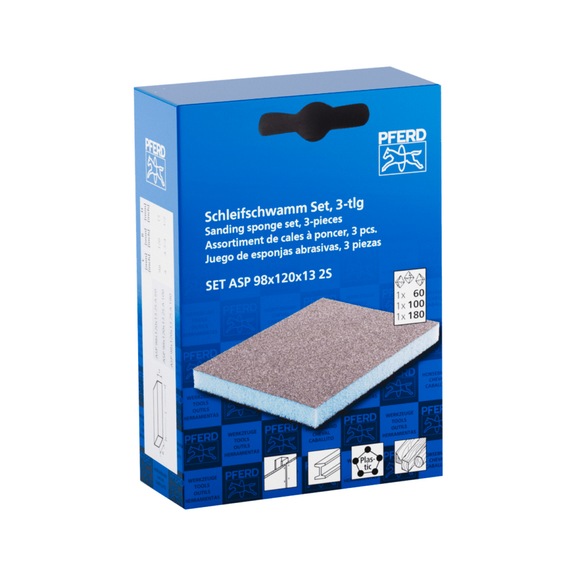 PFERD Waterproof sanding sponge 98x120x13 mm A60, A100, A180 double-sided - Grinding sponge