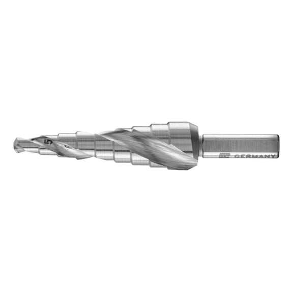 Step drill HSSE Co5 9 drilling steps Diameter 4-12 mm 3-flute shank 6 mm - Step drill with morse taper