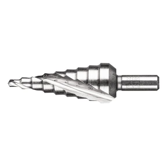 HSSE Co5 step drill 9 drilling stages Diameter 4-20 mm 3-flute shank 8 mm - Step drill with morse taper