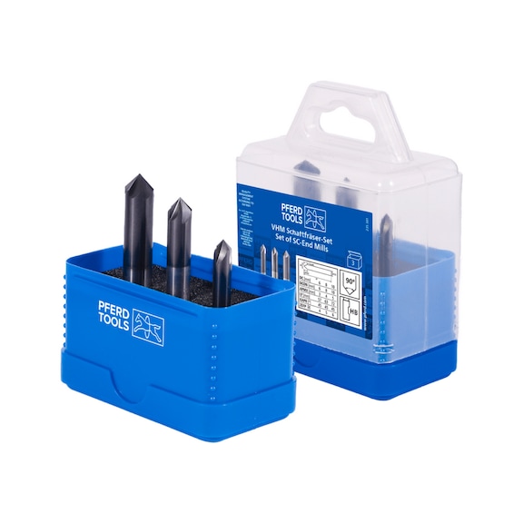 Solid carbide deburring cutter set, 3-piece, diameter 6/8/10 mm, 90 degrees, TiAlN shank HB - Angular end mill, V-groove (non-indexable cutting edges)