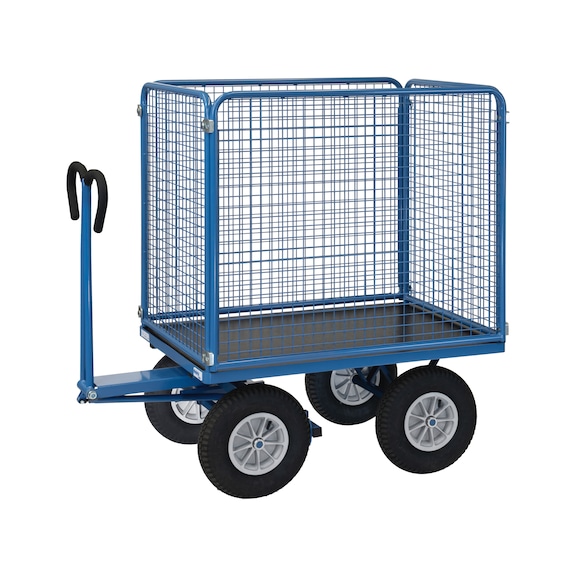 FETRA Flat-bed hand truck 6444 L, load cap. 1,000 kg, load area 1,200 mm x 800 mm - Flat-bed hand truck with wire grid walls