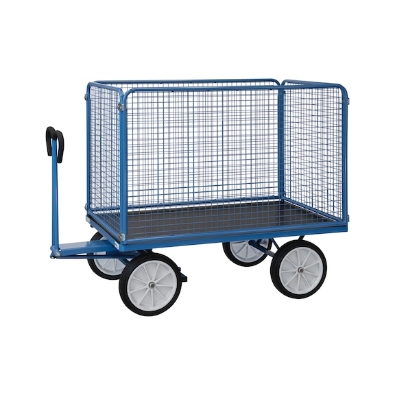 FETRA Flat-bed hand truck 6445 V, load cap. 1,000 kg, load area 1,600 mm x 900 mm - Flat-bed hand truck with wire grid walls