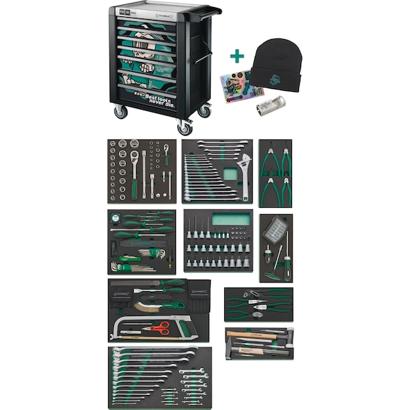 STAHLWILLE Workshop trolley with tool assortment 95/250QR NDE 250-piece 98830242 - Workshop trolley with tool assortment