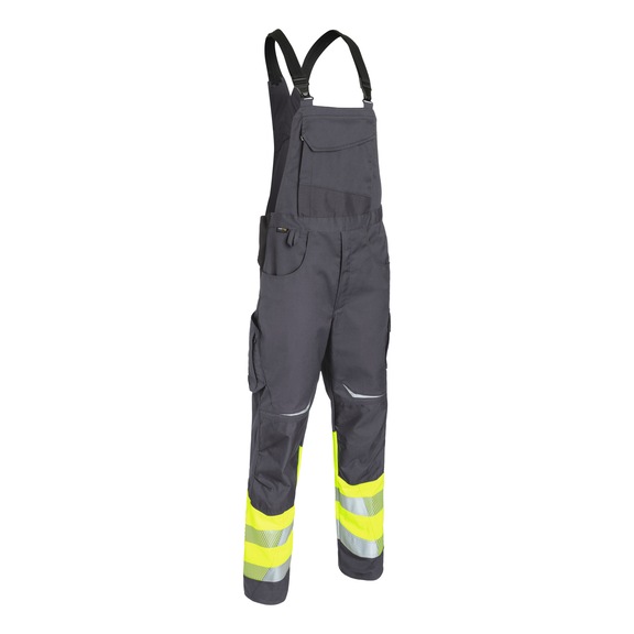 K&Uuml;BLER Class 1 dungarees, high-vis yellow/anthracite, size 27 3208 8340-3497-27 - REFLECTIQ dungarees Class 1