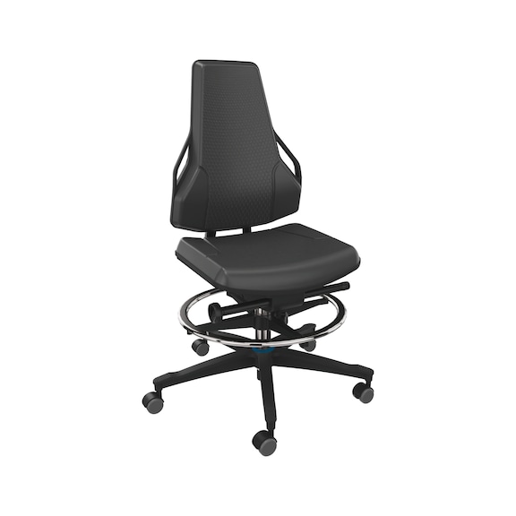 DAUPHIN Tec Identity Counter, ID blue, PU black, hard castors, assembled - Tec Identity polyurethane (PU) counter chair for production and workshop areas