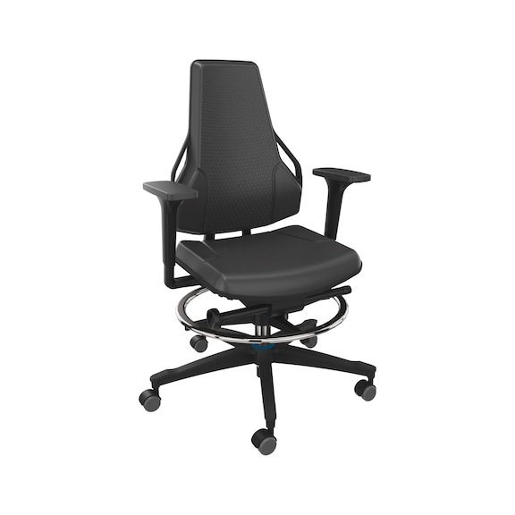 DAUPHIN Tec Identity Counter, ID blue, PU black, 2F armr., locking castors - Tec Identity polyurethane (PU) counter chair for production and workshop areas