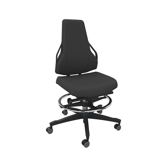 DAUPHIN Tec Identity Counter, ID blue, SRP - King black, soft castors - Tec Identity KING counter chair for production and workshop areas