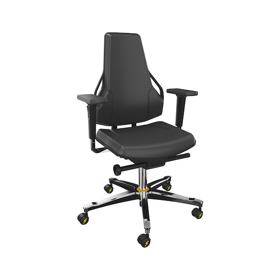 DAUPHIN Tec Identity ESD, ID yellow, PU black, 3F armr. black, soft castors - Tec Identity polyurethane (PU) swivel work chair for ESD areas