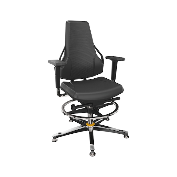 DAUPHIN Tec Identity ESD, Counter, PU black, 3F armr., tall gas spring, gliders - Tec Identity polyurethane (PU) counter chair for ESD areas