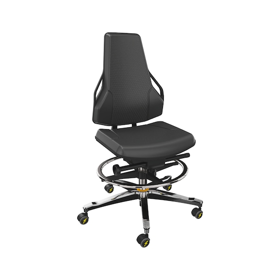 DAUPHIN Tec Identity clean room, Counter, ID yellow PU bl., tall gas spr., cast. - Tec Identity polyurethane (PU) counter chair for clean room areas