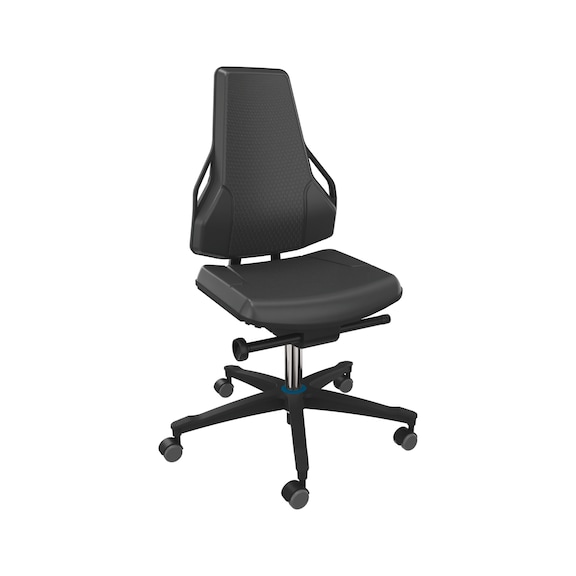 DAUPHIN Tec Identity work chair, ID blue, PU black, soft castors, locking - Tec Identity polyurethane (PU) swivel work chair for production and workshop areas