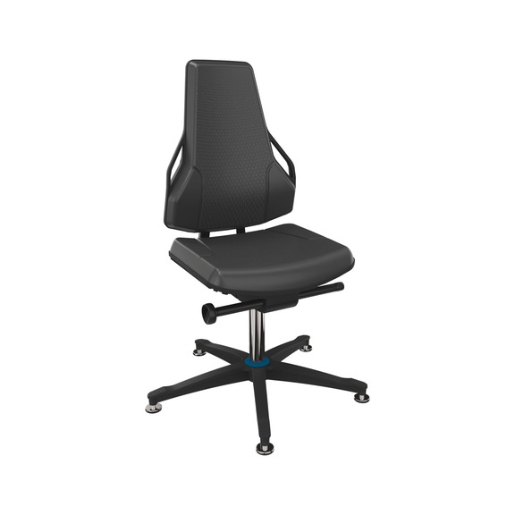 DAUPHIN Tec Identity work chair, ID blue, PU black, plastic gliders - Tec Identity polyurethane (PU) swivel work chair for production and workshop areas