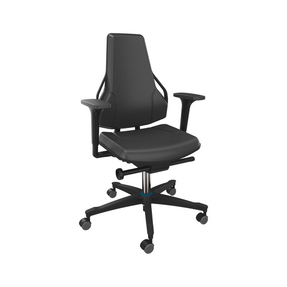 DAUPHIN Tec Identity work chair, ID blue, PU black, 2F armr., soft castors - Tec Identity polyurethane (PU) swivel work chair for production and workshop areas