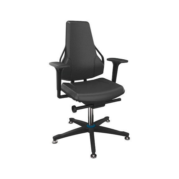 DAUPHIN Tec Identity work chair, ID blue, PU black, 3F armr. black - Tec Identity polyurethane (PU) swivel work chair for production and workshop areas