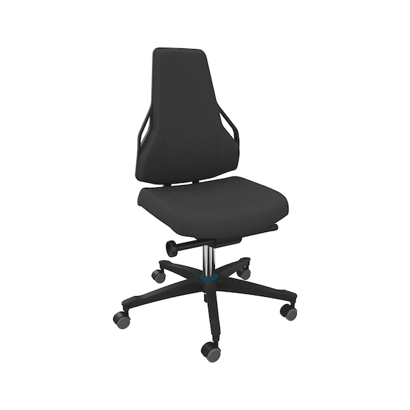DAUPHIN Tec Identity work chair, ID blue, SRP - King black, hard castors - Tec Identity KING swivel work chair for production and workshop areas