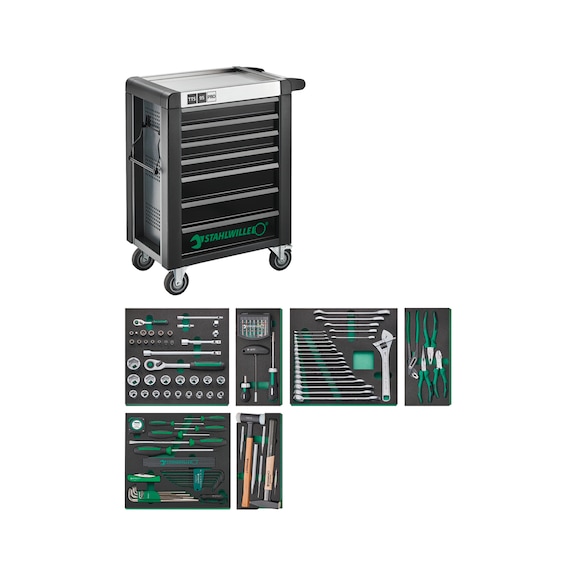 STAHLWILLE Werkzeug-Sortiment mit Werkstattwagen 7 Schubladen 157-teilig - Werkzeugwagen 95/157QR