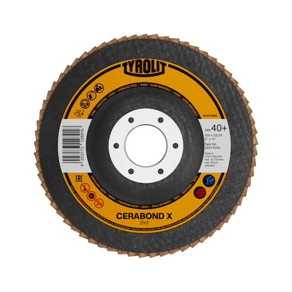 TYROLIT CERABOND X fan-shaped washer, offset 125x22.23 mm CA60 steel/stainless steel - Flap grinder wheel
