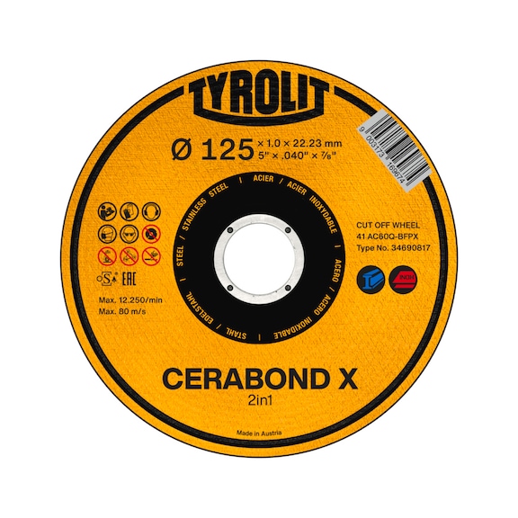 TYROLIT Trennscheibe CERABOND X gekr&ouml;pft 125x1,6x22,23 mm CA46 Stahl/Inox - Trennschleifscheibe
