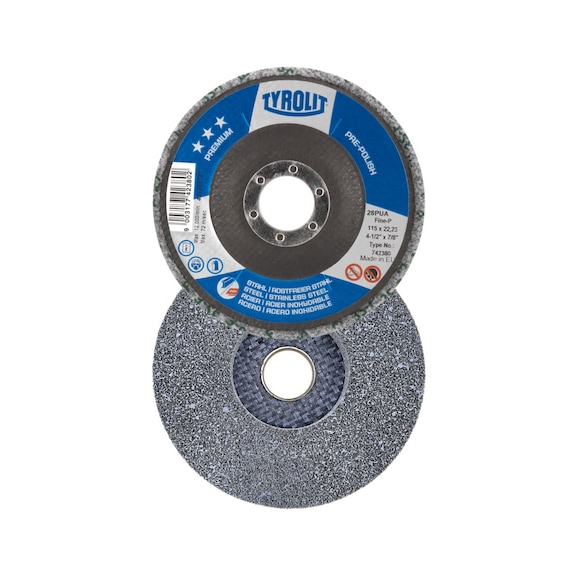 TYROLIT PRE-POLISH polishing disc 115x22.2 mm 3S FINE Steel/Stainless steel/Aluminium - Polishing flap disc