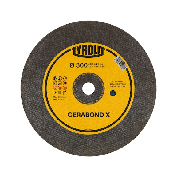 TYROLIT CERABOND X cutting disc, straight, 300x3.5x20 mm, A24 rails - Cutting-off wheel