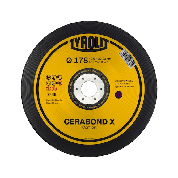 TYROLIT CERABOND X roughing disc 230x7x22.23 mm CA24P cast steel - Roughing grinding wheel
