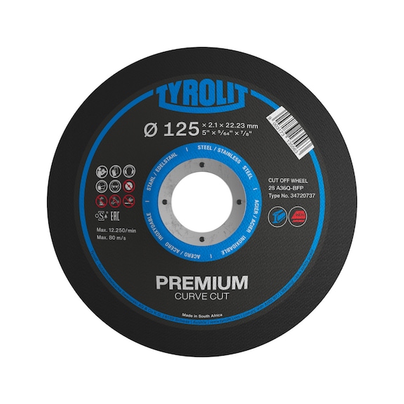 TYROLIT Trennscheibe CURVE CUT 115x1,9x22,23 mm A36 PREMIUM Stahl/Inox - Trennschleifscheibe