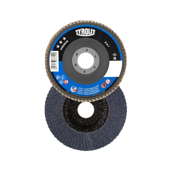 TYROLIT Angled flap disc 115x22.2 mm ZA120 PREMIUM steel/stainless steel - Flap grinder wheel