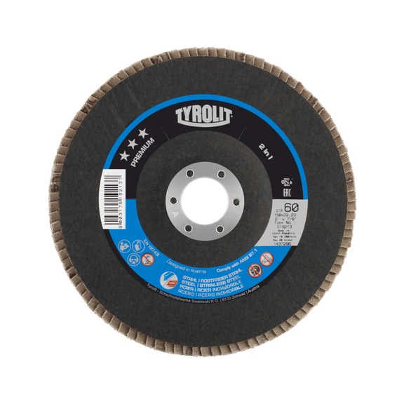 TYROLIT F&auml;cherscheibe gekr&ouml;pft 150x22,2 mm ZA60 PREMIUM Stahl/Inox - F&auml;cherschleifscheibe