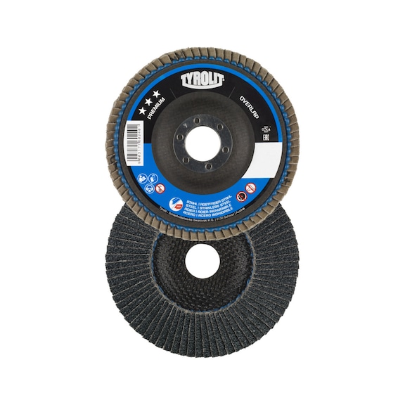 TYROLIT OVERLAP fan-shaped disc, offset 125x22.2 mm ZA40 PREMIUM steel/stainless steel - Flap grinder wheel