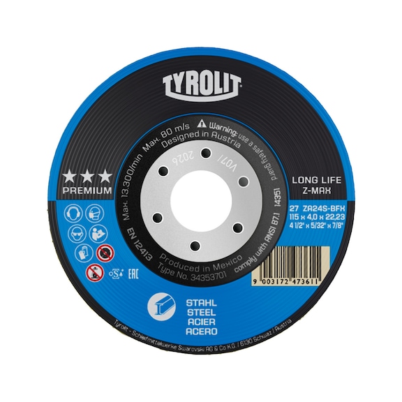 TYROLIT Schruppscheibe Z-MAX 150x7x22,23 mm ZA24S PREMIUM Stahl - Schruppschleifscheibe