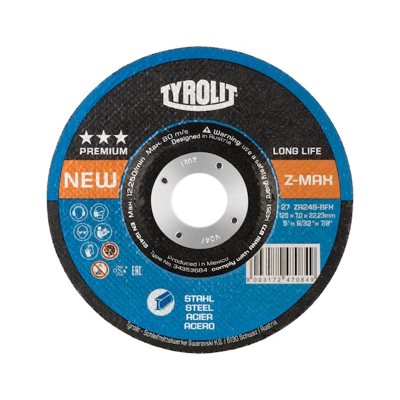 TYROLIT Z-MAX roughing disc 125x7x22.23 mm ZA24S PREMIUM steel - Roughing grinding wheel