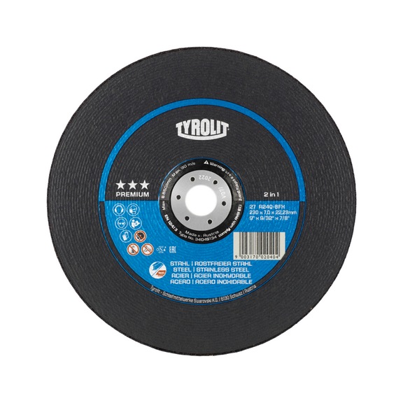 TYROLIT Roughing disc 230x7x22.23 mm A24Q PREMIUM steel/stainless steel - Roughing grinding wheel