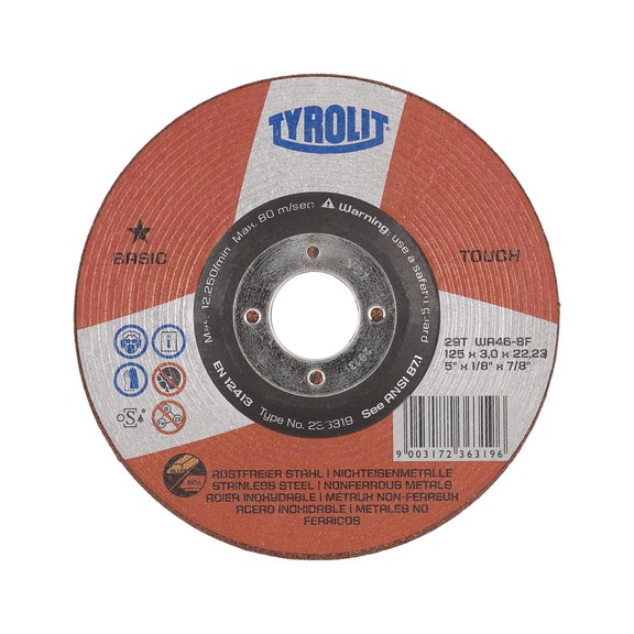TYROLIT TOUCH grinding wheel 115x3x22.23 mm WA46R BASIC stainless steel/aluminium - Grinding wheel/grinding stone