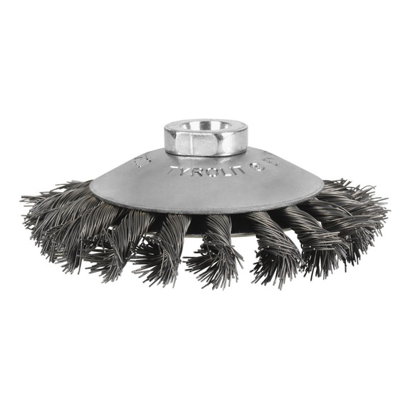 TYROLIT Tapered brush 100x20xM14 twisted wire SH0.5 mm PREMIUM steel - Sanding pin and sanding object with threaded attachment (shaft)