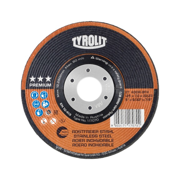 TYROLIT Schruppscheibe 125x7x22,23 mm A30R PREMIUM Inox - Schruppschleifscheibe