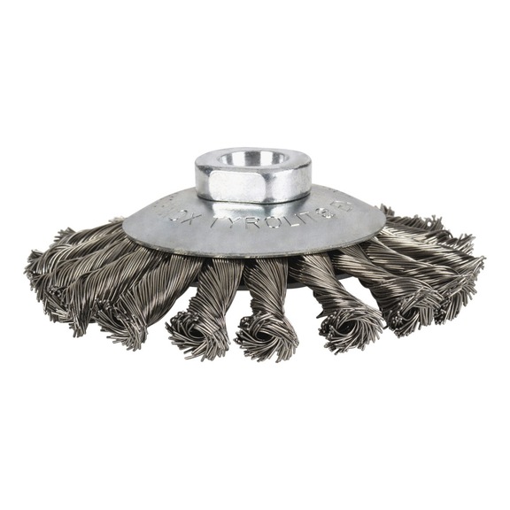 TYROLIT Kegelb&uuml;rste 100x20xM14 gewellter Draht E0,3 mm PREMIUM Inox - Schleifstift und Schleifk&ouml;rper mit Gewindeeinsatz