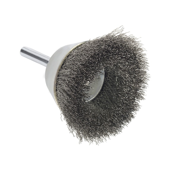 TYROLIT Cup-shaped brush 50x10x20-6x30 crimped wire E0.3 mm PREMIUM Inox - Sanding pin and sanding object with threaded attachment (shaft)