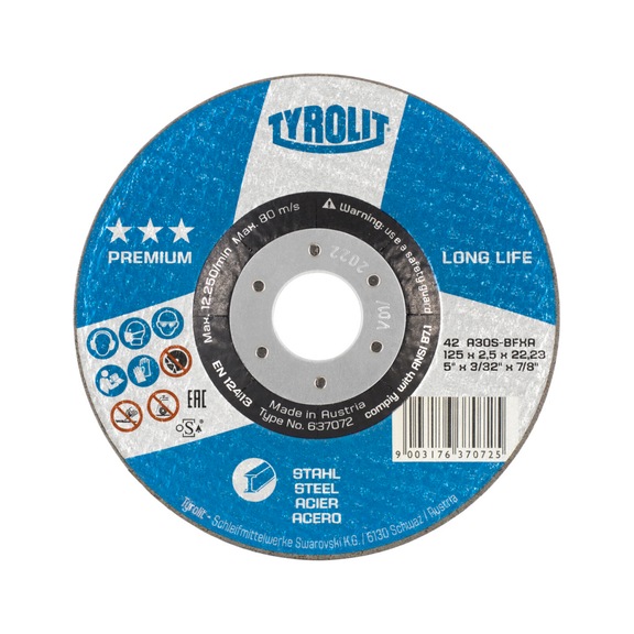 TYROLIT Trennscheibe LONGLIFE gekr&ouml;pft 125x2,5x22,23 mm A30 PREMIUM Stahl - Trennschleifscheibe