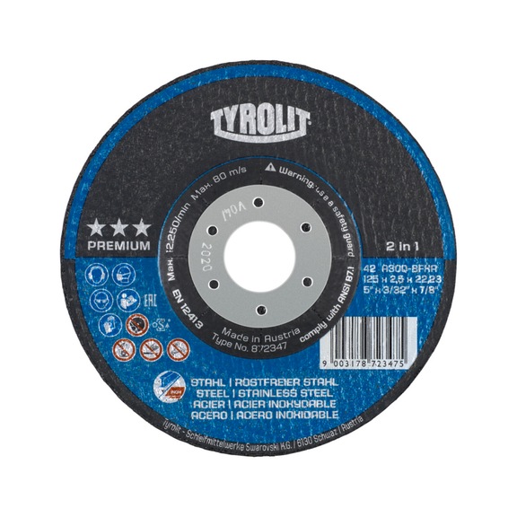 TYROLIT Trennscheibe gekr&ouml;pft 125x2,5x22,23 mm A30 PREMIUM Stahl/Inox - Trennschleifscheibe
