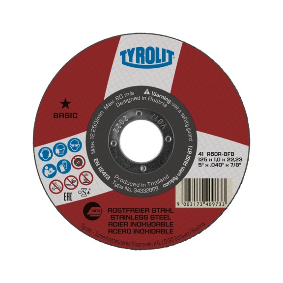TYROLIT Straight cutting disc 125x1x22.23 mm A60 BASIC Inox 34332869 - Cutting-off wheel