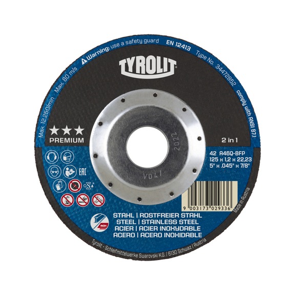 TYROLIT Trennscheibe gekr&ouml;pft 125x1,2x22,23 mm A46 PREMIUM Stahl/Inox - Trennschleifscheibe