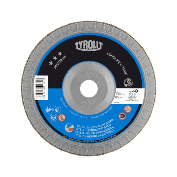 TYROLIT F&auml;cherscheibe C-TRIM gerade 178x22,23 mm ZA40 PREMIUM Stahl/Inox - F&auml;cherschleifscheibe